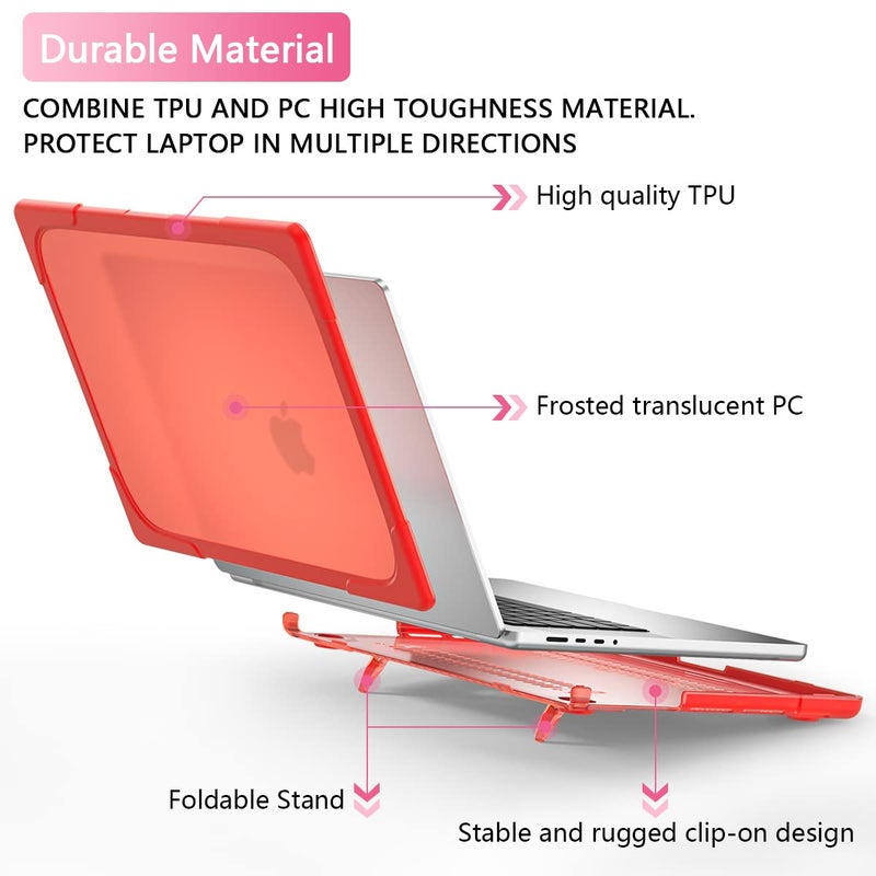 Batianda Heavy Duty Case for M3 New MacBook Pro 14 Inch 2023 2021 Release A2918/A2779/A2442 M2 M1 Pro/Max Chip  Plastic Shockproof Hard Shell Fold Kickstand Case Keyboard Cover & Screen Protector  Red - Image 3